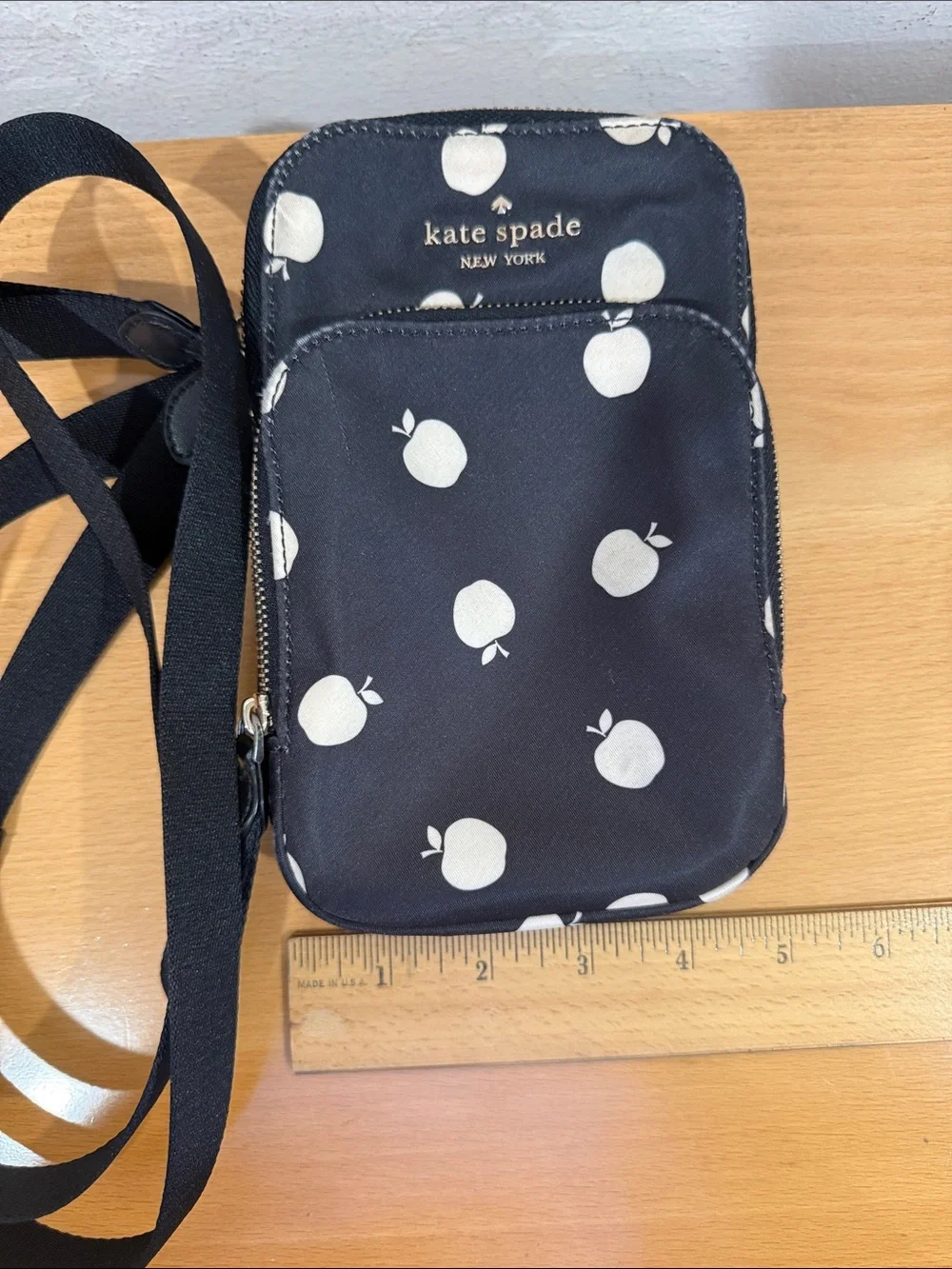 kate spade Black with Cream Apple Print Crossbody Pouch